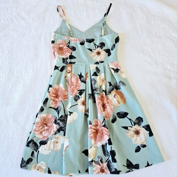 Monteau Women's Mini Dress Size Small Blue Green Floral Fit & Flare Sleeveless - Picture 7 of 12